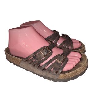 BIRKENSTOCK GRANADA 6.5/7L Brown Distressed Leather Double Buckle Summer Sandals